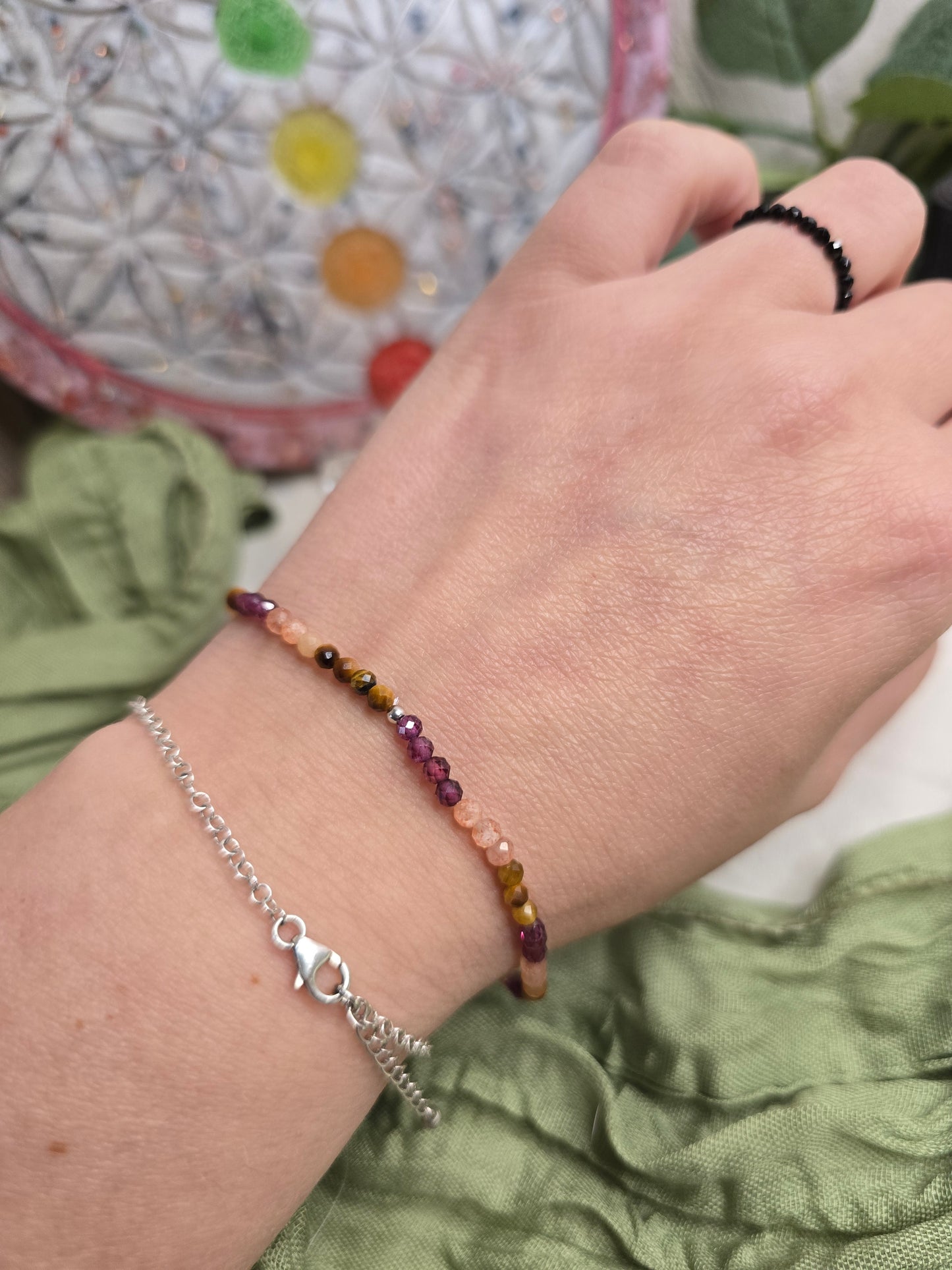 Armband Mut & Stärke – Tigerauge, Granat & Sonnenstein mit 925 Silber