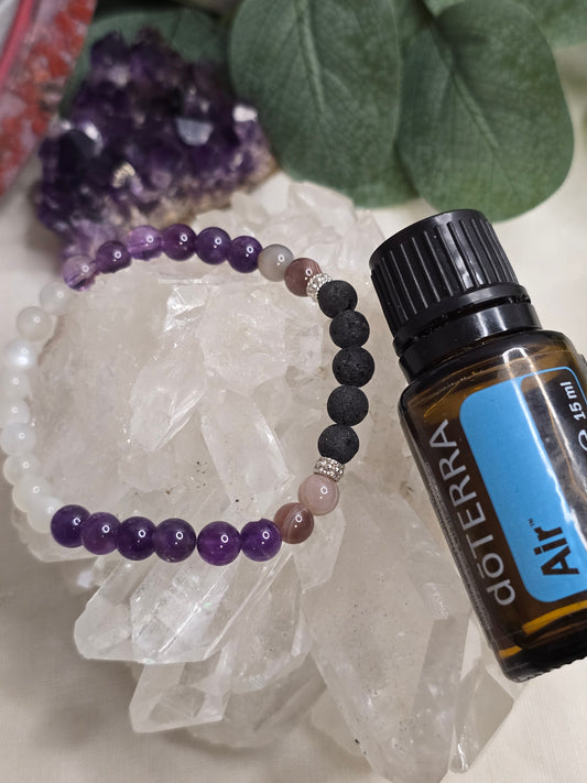Aroma-Armband „Ruhe & Gelassenheit“ – Botswana-Achat, Amethyst & Weißer Mondstein (6 mm, handgefertigt, XS–XL)