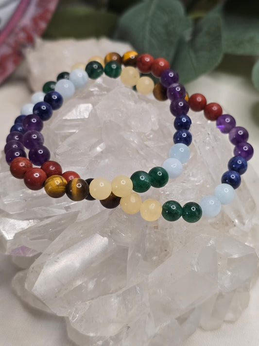 Chakra-Armband – 7 Steine, 6 mm Kugeln, handgefertigt & maßgefertigt (XS–XL)