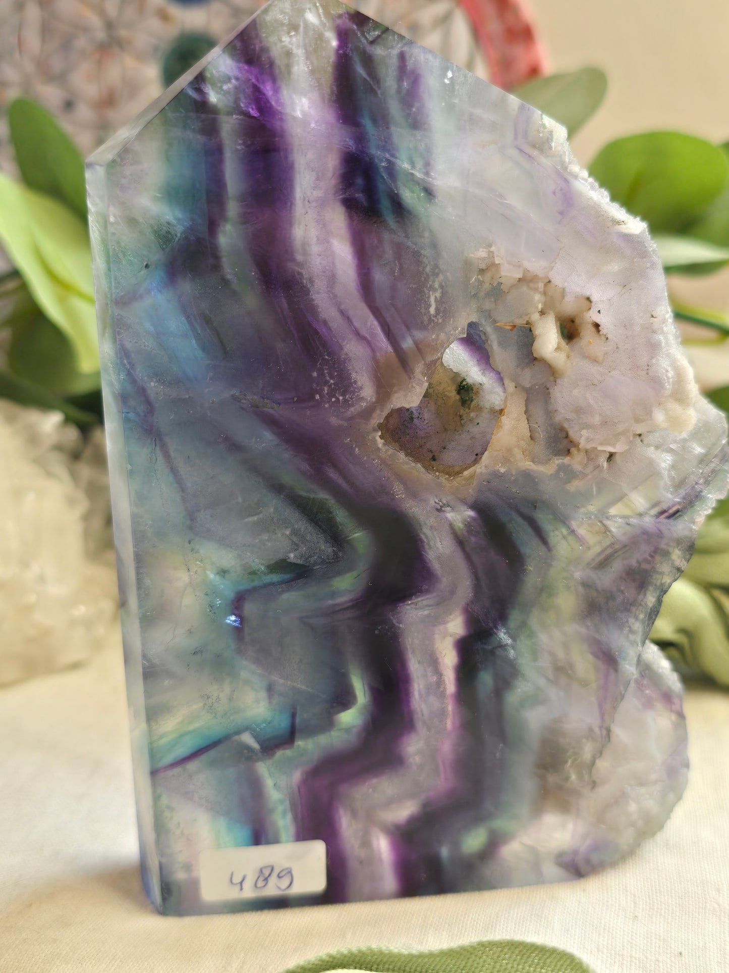 Fluorit Platte mit Naturrand & Druse – 489 g | Einzelstück