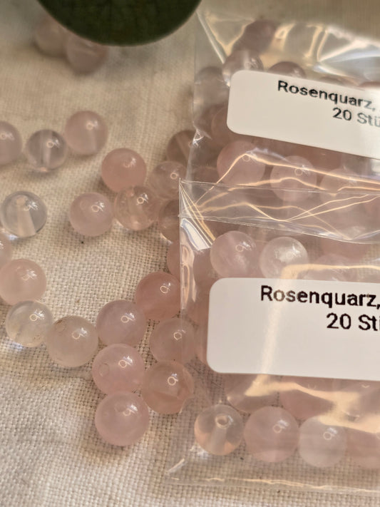 Rosenquarz Perlen 6 mm – A-Qualität, semi-transparent | 20 Stück für Schmuck & DIY