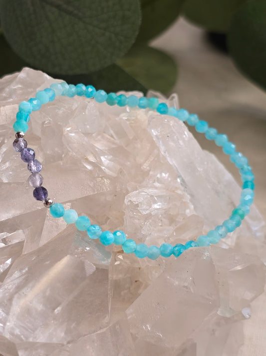 Edelsteinarmband Amazonit & Iolith – 3 mm facettiert | Einzelstück, Silber