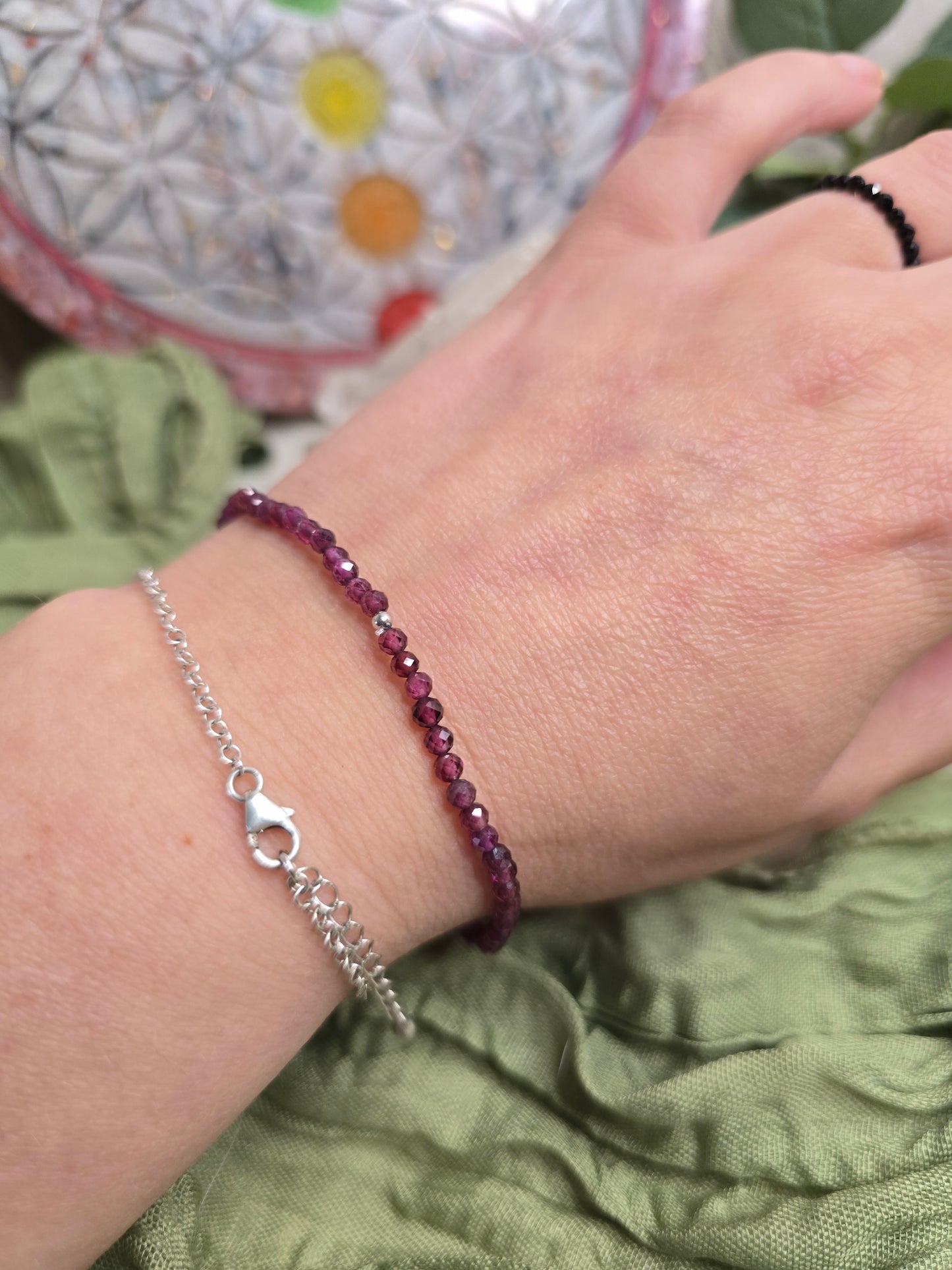 Armband Granat – facettierte 3 mm Perle mit 925 Silber