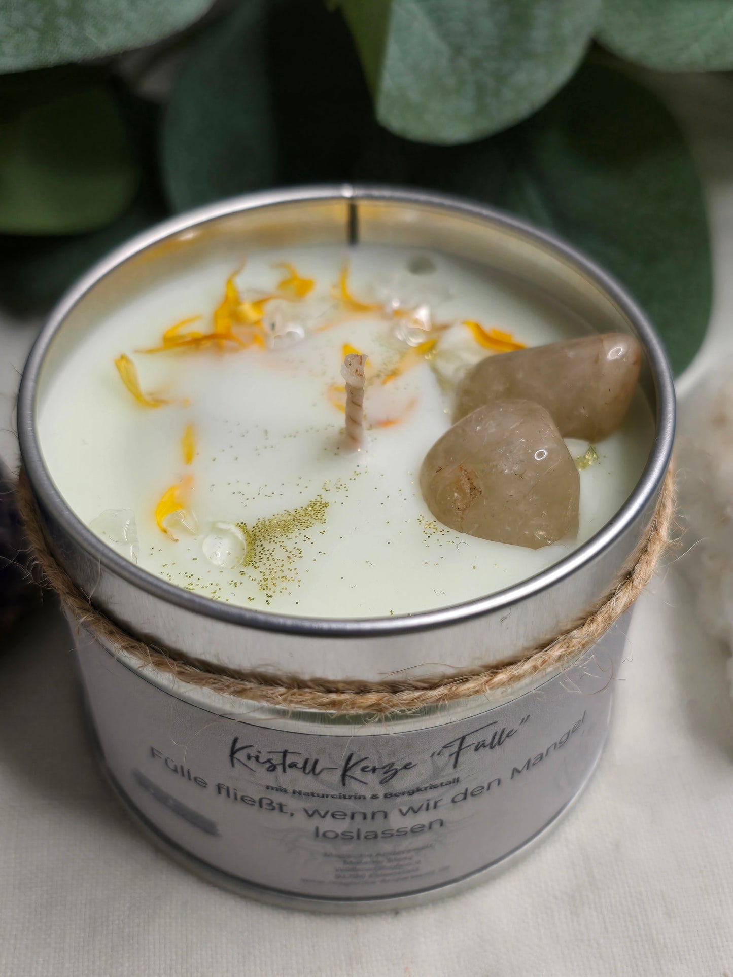 Behälterkerze „Fülle“ mit Naturcitrin & Bergkristall