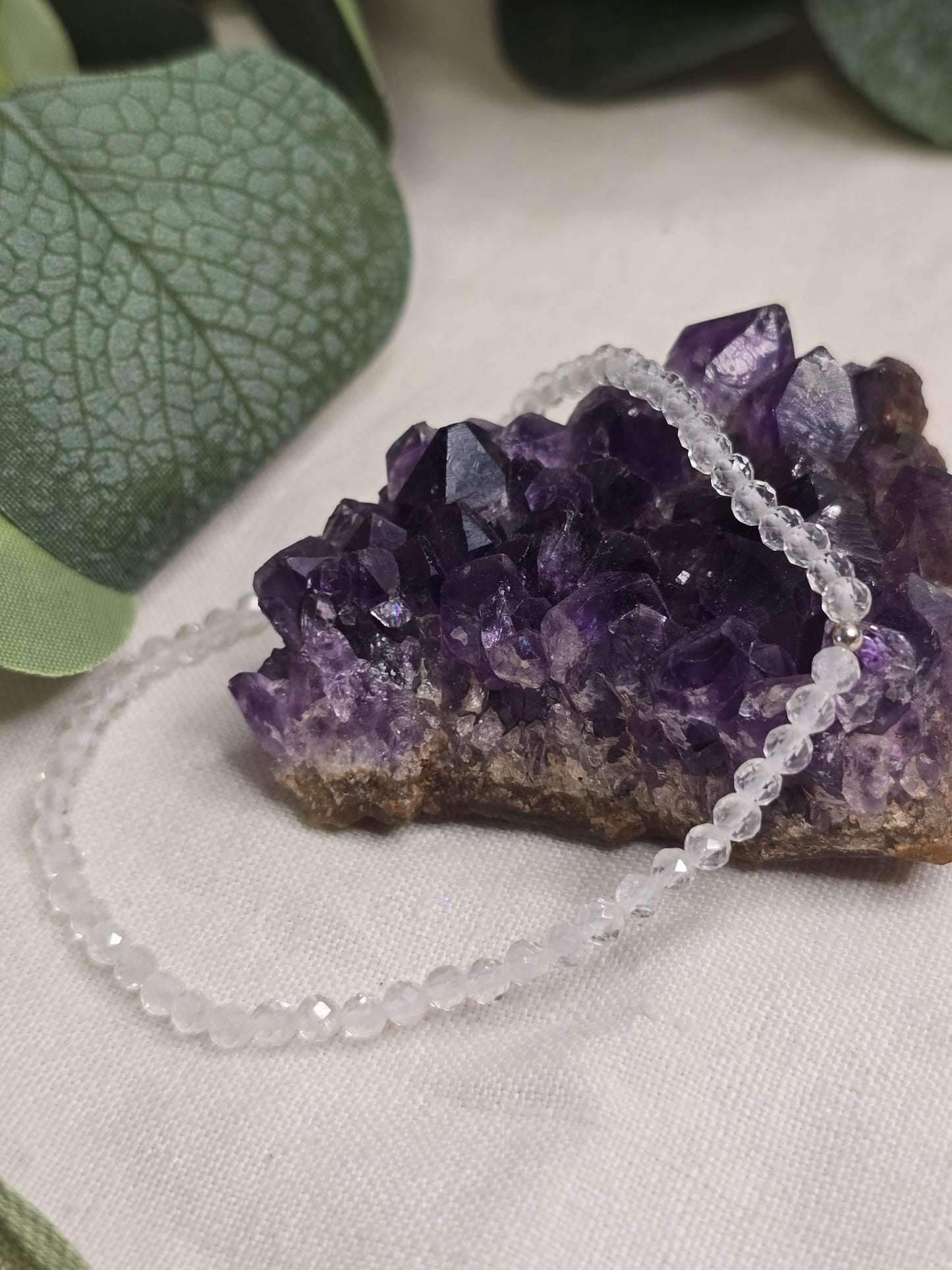 Armband Bergkristall – facettierte 3 mm Perlen mit 925er Silber