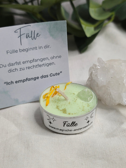 Ritual-Teelicht „Fülle“ mit Bergkristall