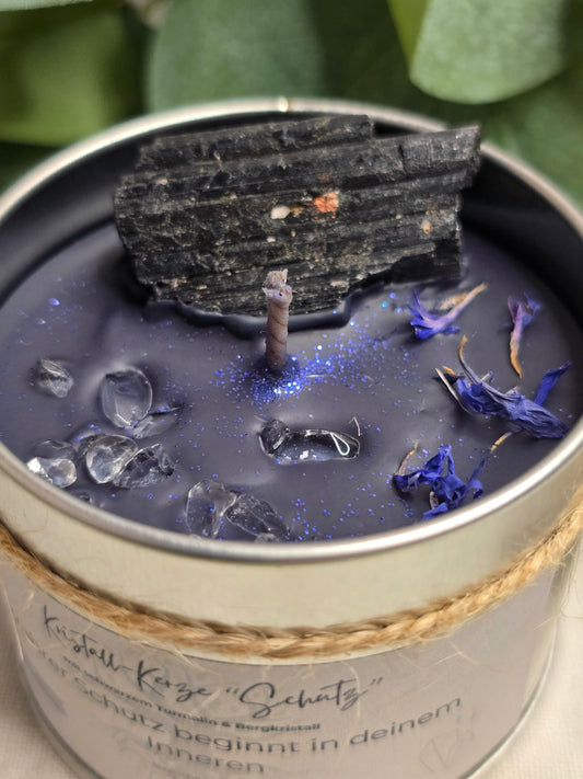 Behälterkerze „Schutz“ mit Turmalin & Bergkristall