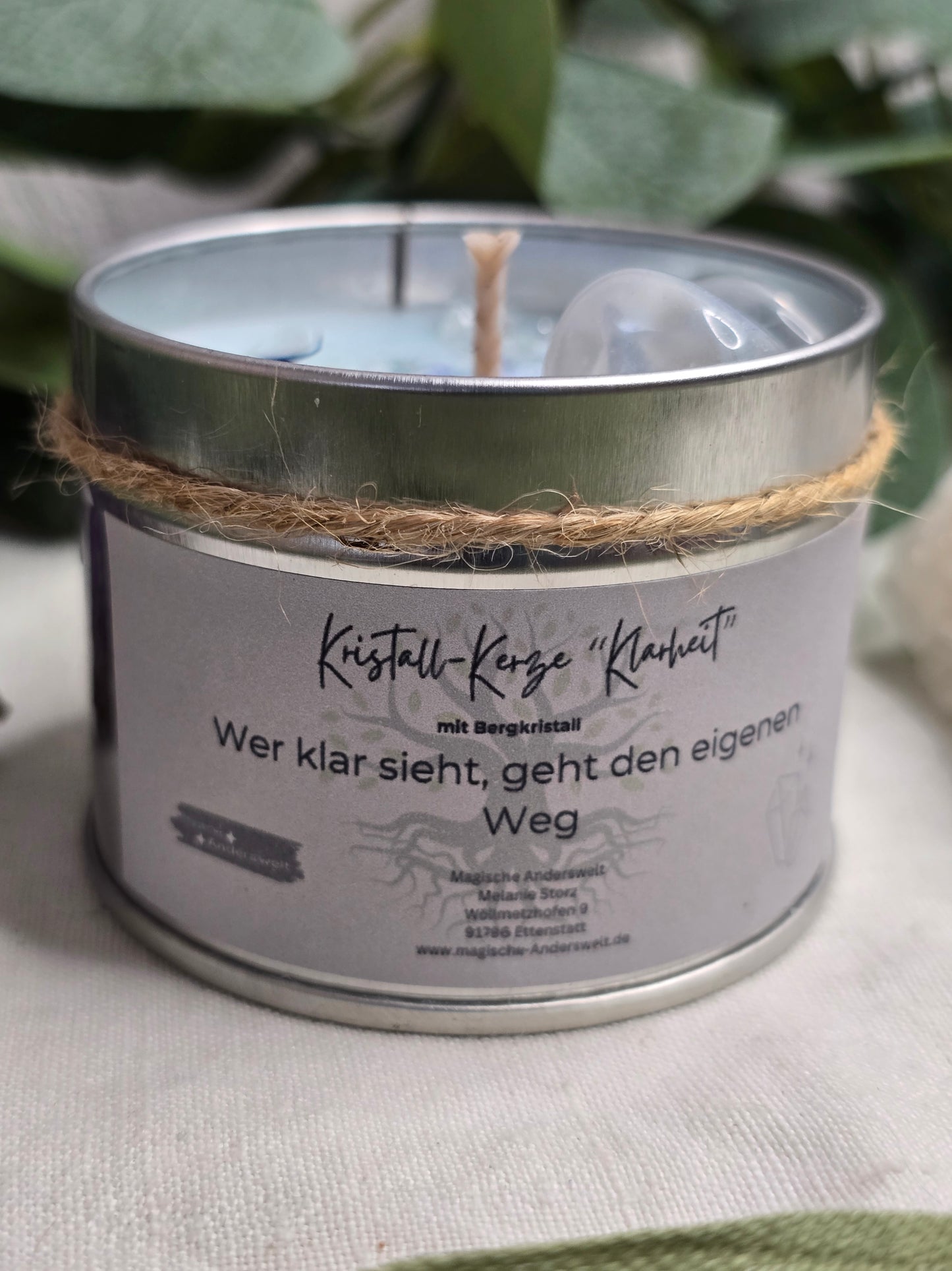 Behälterkerze „Klarheit“ mit Bergkristallen