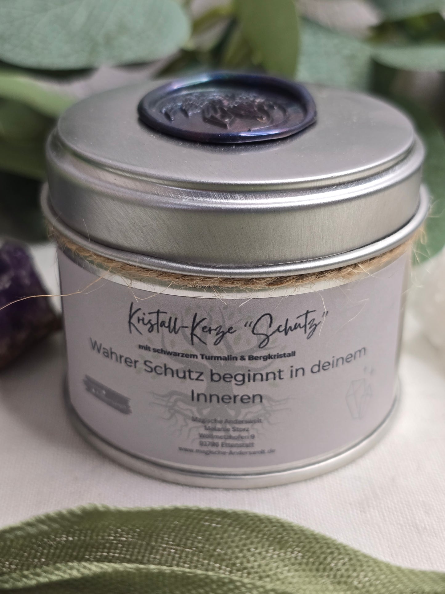 Behälterkerze „Schutz“ mit Turmalin & Bergkristall