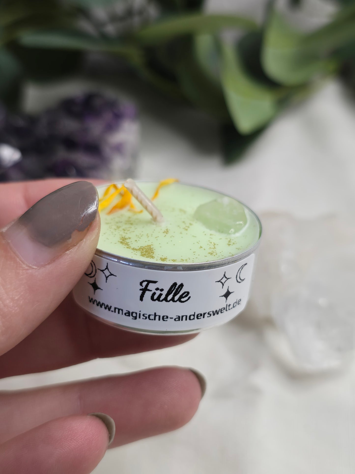Ritual-Teelicht „Fülle“ mit Bergkristall