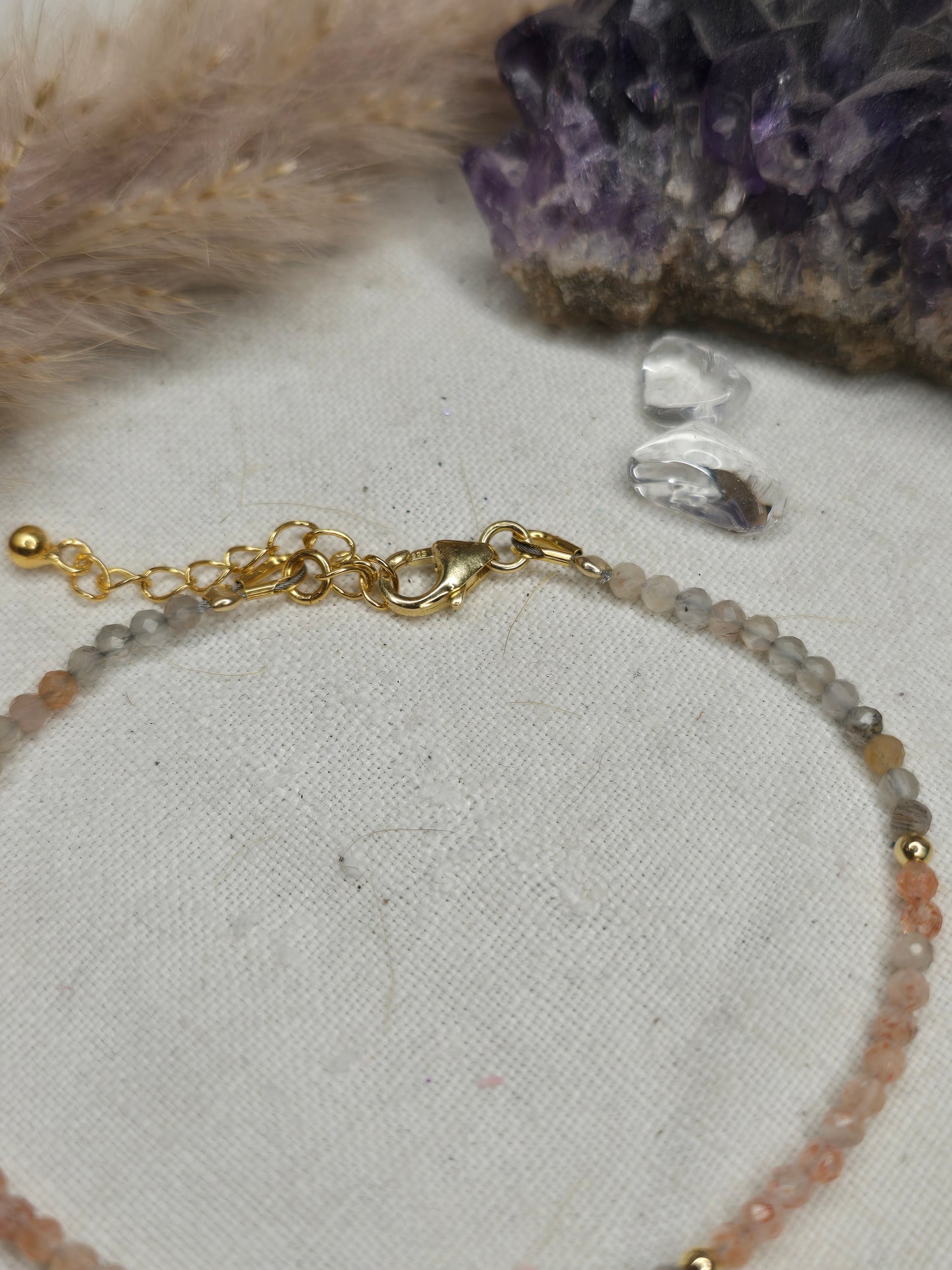 Sonnen- und Mondstein Armband (925er Silber vergoldet)