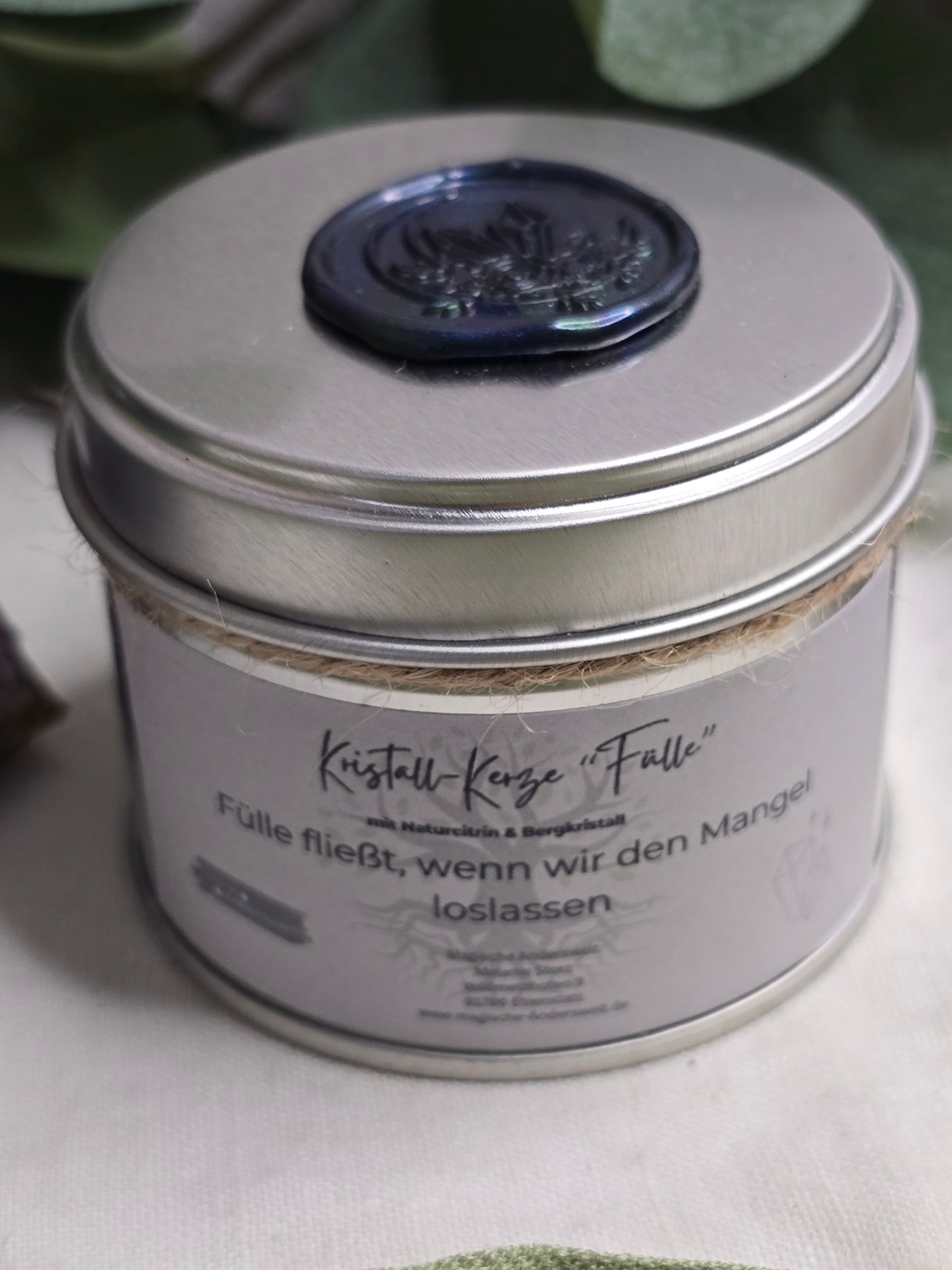Behälterkerze „Fülle“ mit Naturcitrin & Bergkristall
