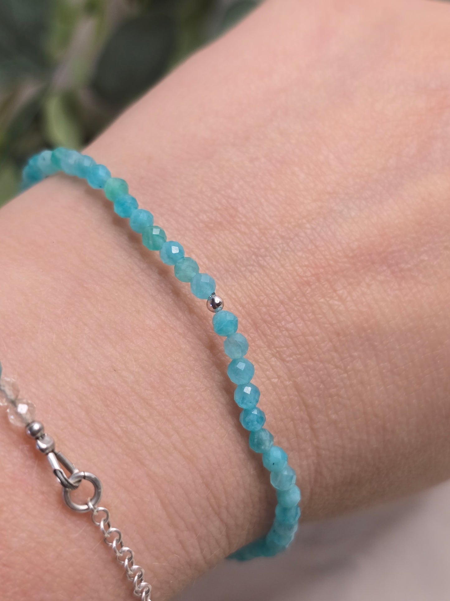 Armband Amazonit – facettierte 3 mm Perlen mit 925er Silber