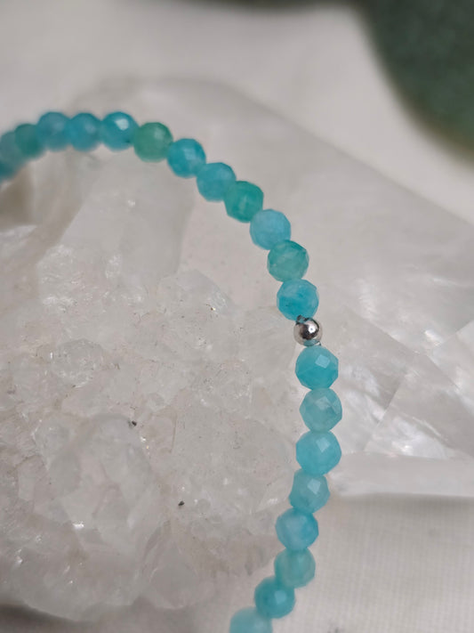 Armband Amazonit – 3 mm facettiert, handgefertigt & maßgefertigt (XS–XL)