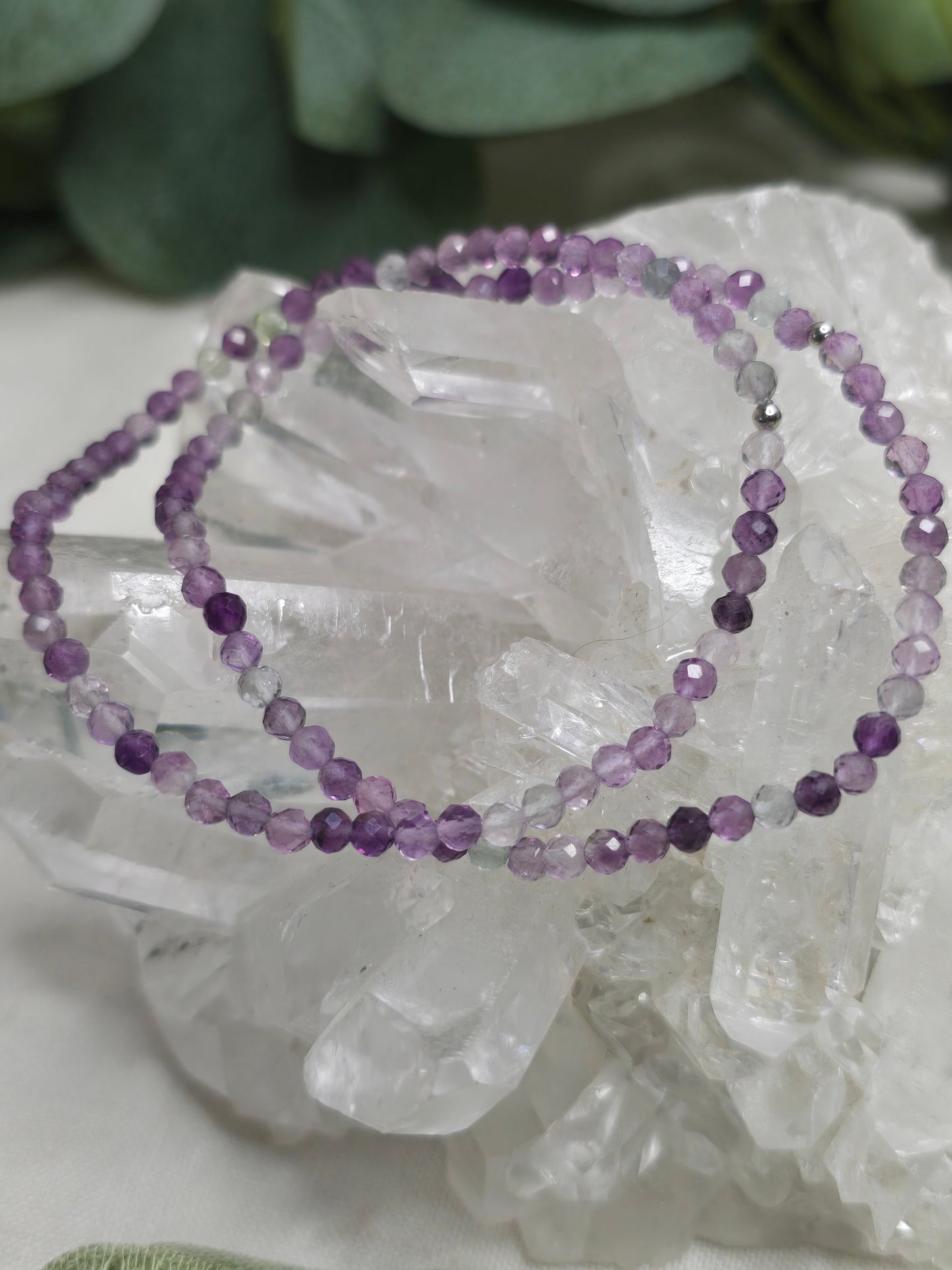 Armband Lila Fluorit – facettierte 3 mm Perlen mit 925er Silber