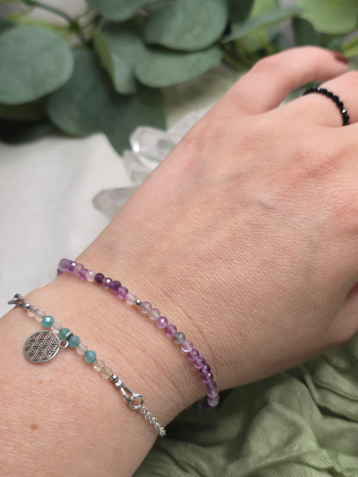 Armband Lila Fluorit – facettierte 3 mm Perlen mit 925er Silber