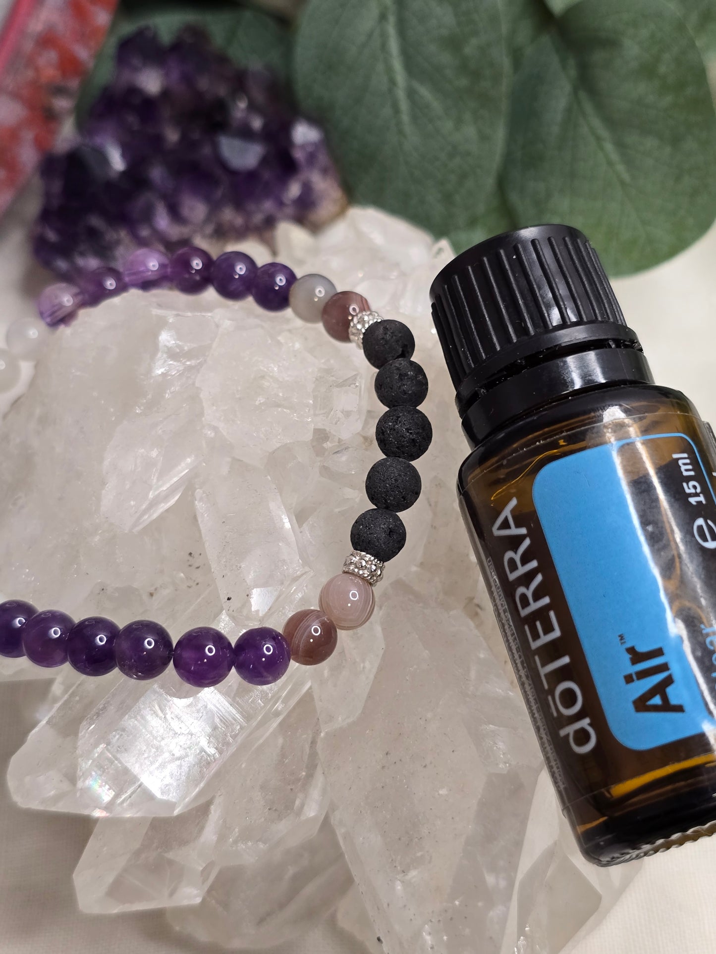 Aroma-Armband „Ruhe & Gelassenheit“ – Botswana-Achat, Amethyst & Weißer Mondstein (6 mm, handgefertigt, XS–XL)