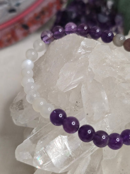 Aroma-Armband „Ruhe & Gelassenheit“ – Botswana-Achat, Amethyst & Weißer Mondstein (6 mm, handgefertigt, XS–XL)
