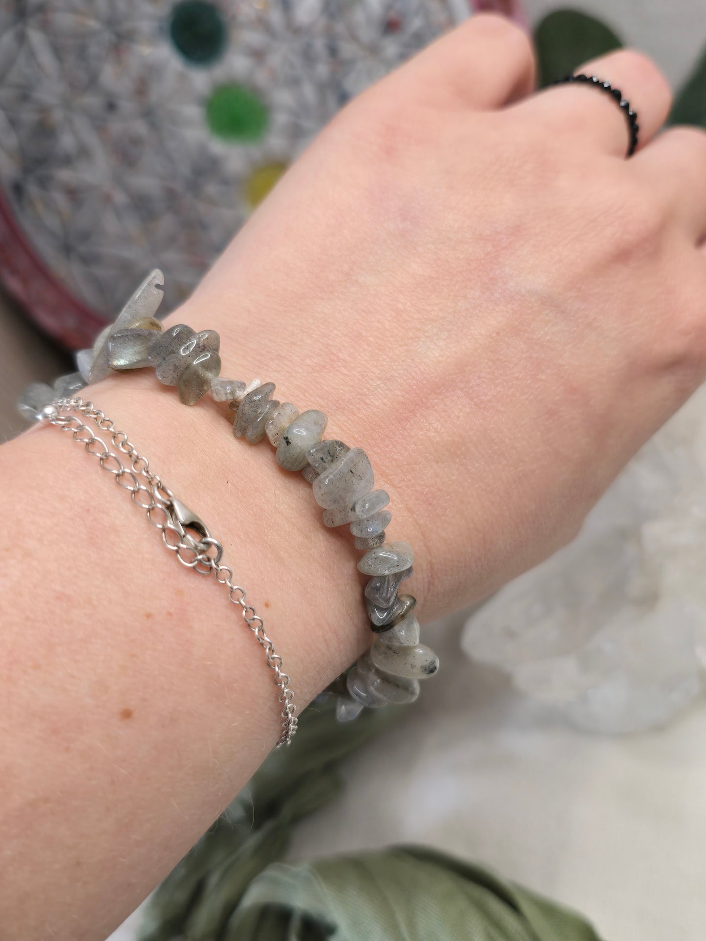 Labradorit Splitterarmband – ca. 17 cm auf Elastikband