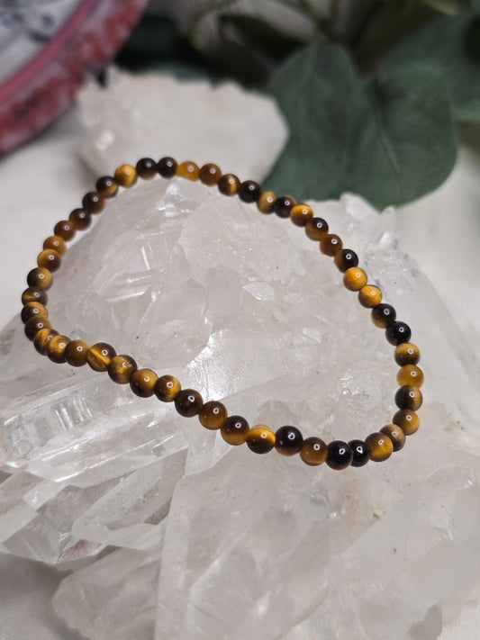 Armband Tigerauge – 4 mm Kugeln, handgefertigt & maßgefertigt (XS–XL)