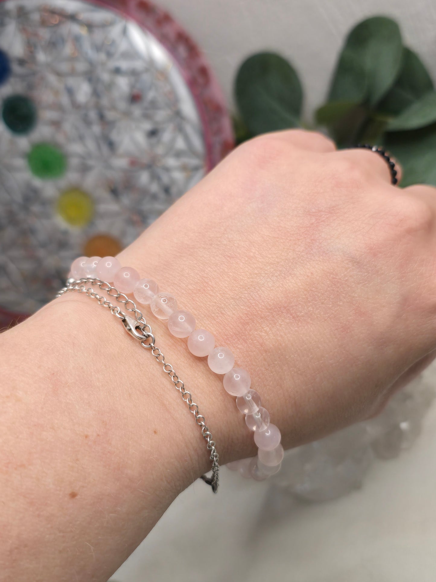 Armband Rosenquarz – 6 mm Kugeln, handgefertigt & maßgefertigt (XS–XL)