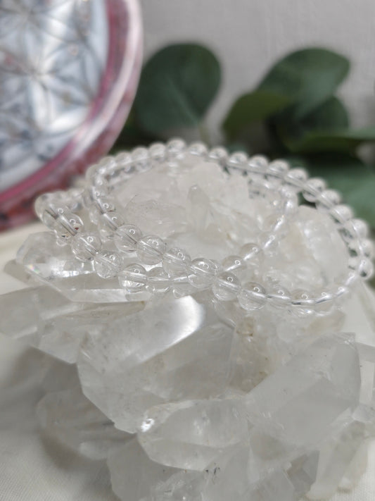 Armband Bergkristall – 6 mm Kugeln, handgefertigt & maßgefertigt (XS–XL)