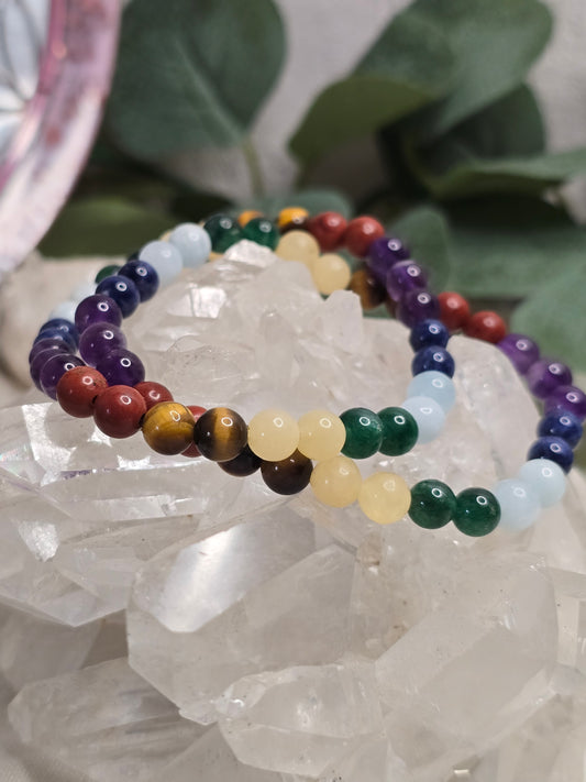 Chakra-Armband – 7 Steine, 6 mm Kugeln, handgefertigt & maßgefertigt (XS–XL)