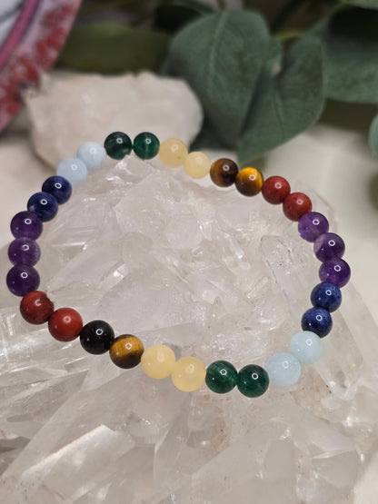 Chakra-Armband – 7 Steine, 6 mm Kugeln, handgefertigt & maßgefertigt (XS–XL)