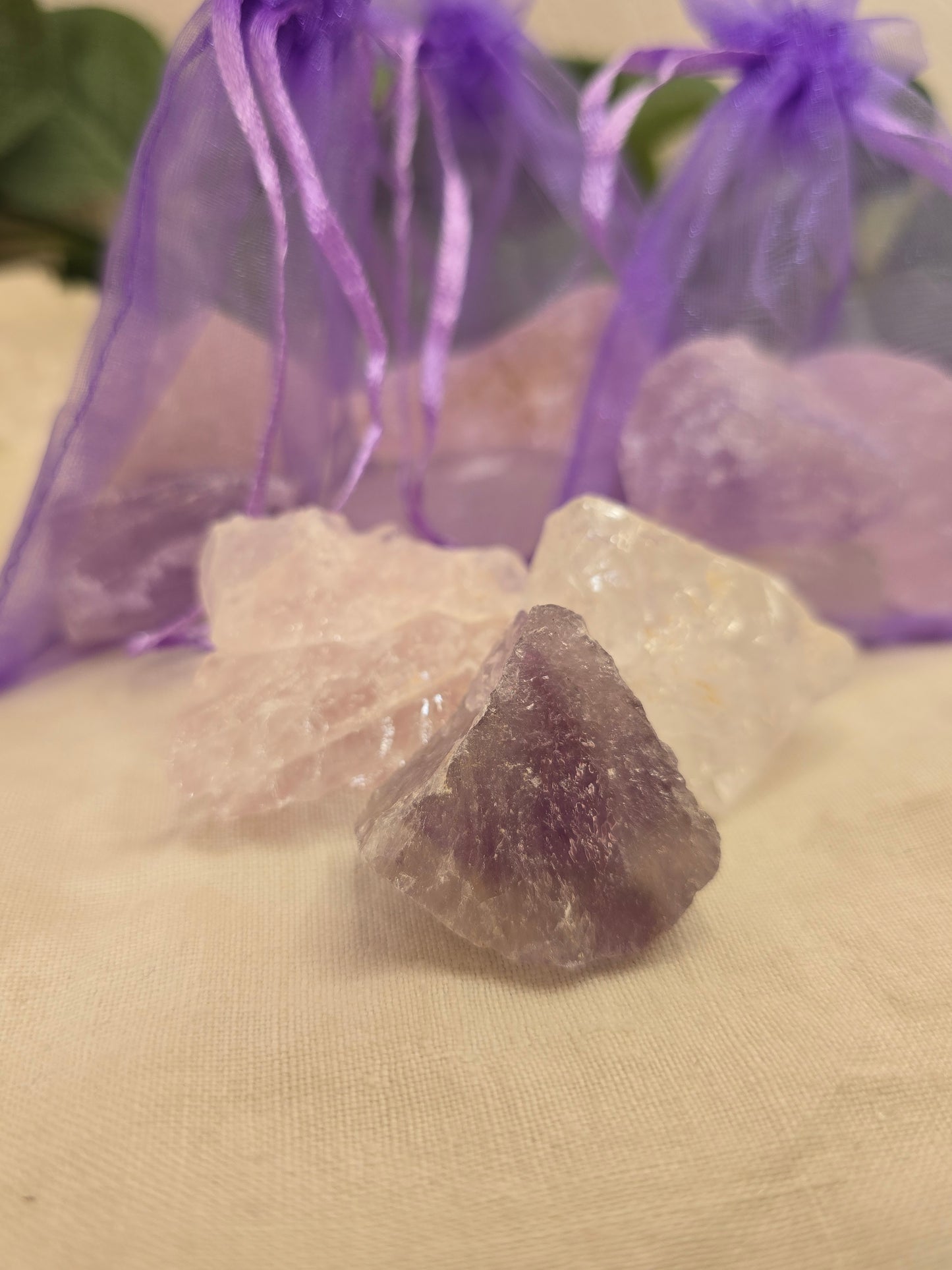 Wasserstein-Set „Klarheit & Harmonie“ – Bergkristall, Amethyst & Rosenquarz (Rohsteine)