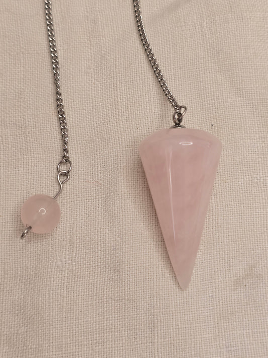 Rosenquarz Pendel – mit Rosenquarzperle & Edelstahlkette