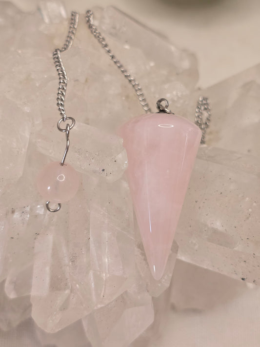 Rosenquarz Pendel – mit Rosenquarzperle & Edelstahlkette