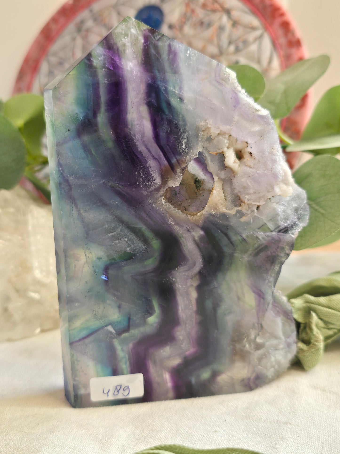 Fluorit Platte mit Naturrand & Druse – 489 g | Einzelstück