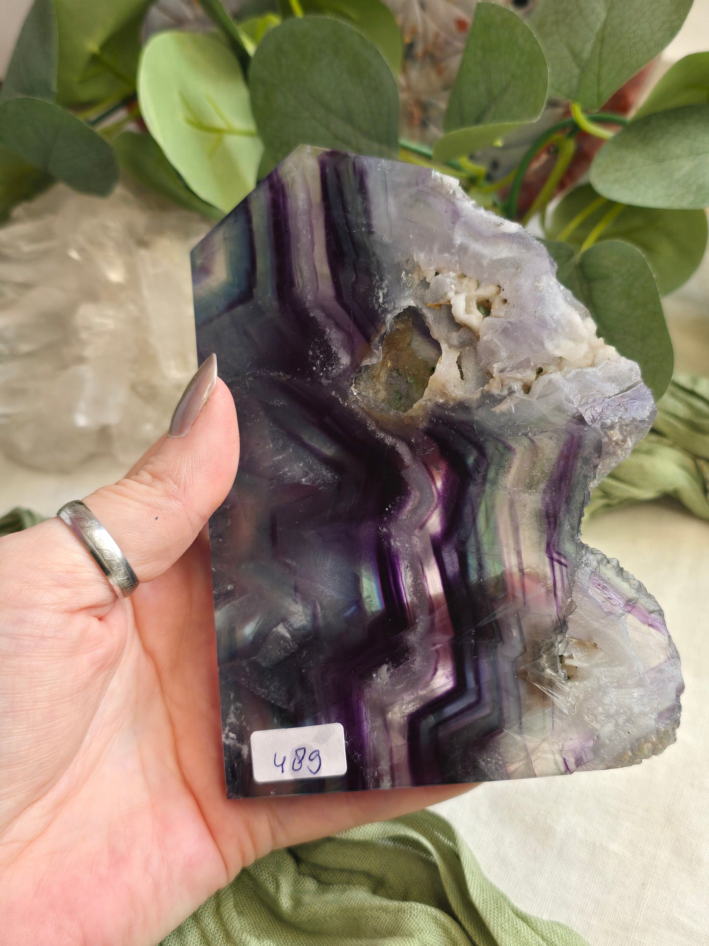 Fluorit Platte mit Naturrand & Druse – 489 g | Einzelstück