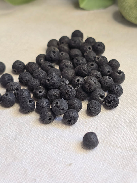 Lavaperlen 6 mm – 50 Stück | naturbelassen, schwarz | Perlen für Schmuck & DIY