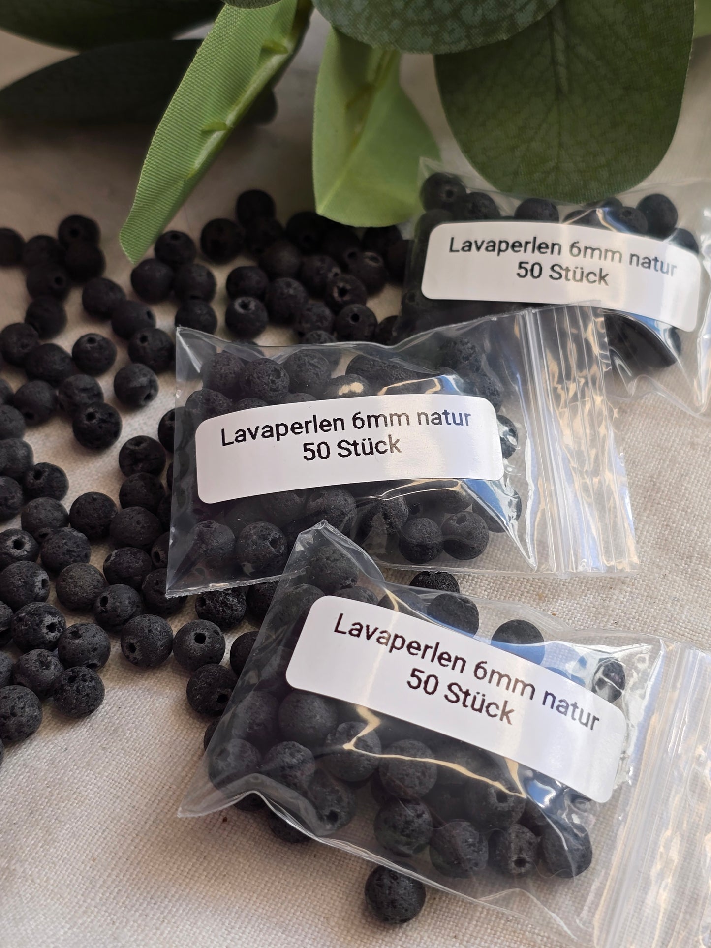 Lavaperlen 6 mm – 50 Stück | naturbelassen, schwarz | Perlen für Schmuck & DIY