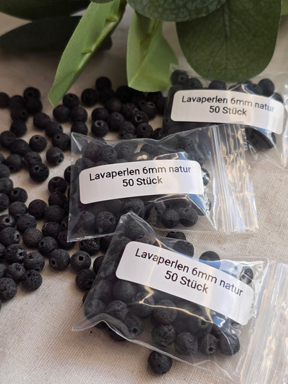 Lavaperlen 6 mm – 50 Stück | naturbelassen, schwarz | Perlen für Schmuck & DIY