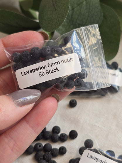 Lavaperlen 6 mm – 50 Stück | naturbelassen, schwarz | Perlen für Schmuck & DIY