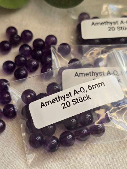 Amethyst Perlen 6 mm – A-Qualität | 20 Stück für Schmuck & DIY