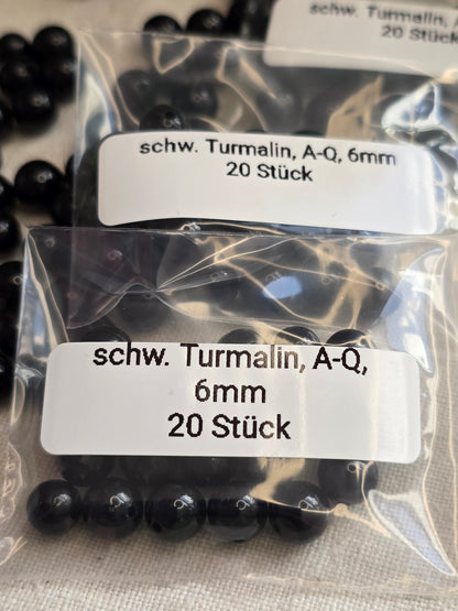 Schwarzer Turmalin Perlen 6 mm – A-Qualität | 20 Stück für Schmuck & DIY