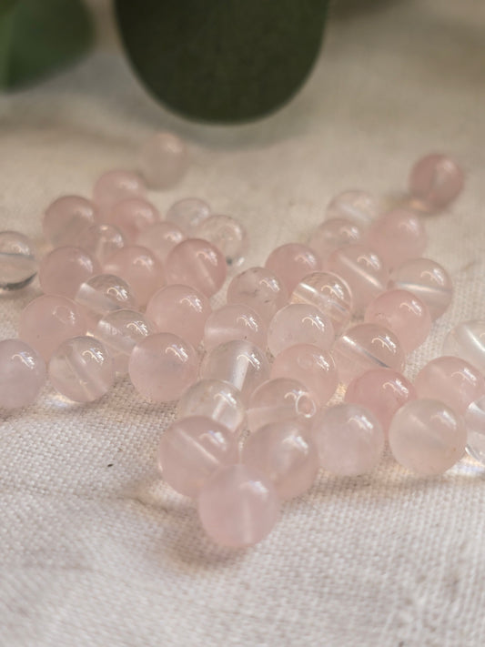 Rosenquarz Perlen 6 mm – A-Qualität, semi-transparent | 20 Stück für Schmuck & DIY