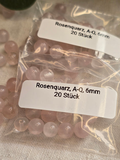 Rosenquarz Perlen 6 mm – A-Qualität, semi-transparent | 20 Stück für Schmuck & DIY