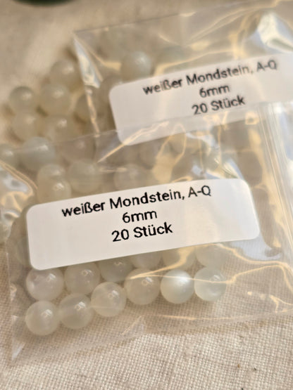 Weißer Mondstein Perlen 6 mm – A-Qualität | 20 Stück für Schmuck & DIY