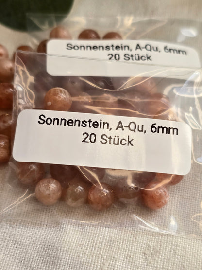 Sonnenstein Perlen 6 mm – A-Qualität | 20 Stück für Schmuck & DIY