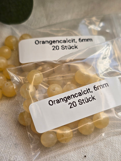 Orangencalcit Perlen 6 mm – A-Qualität | 20 Stück für Schmuck & DIY