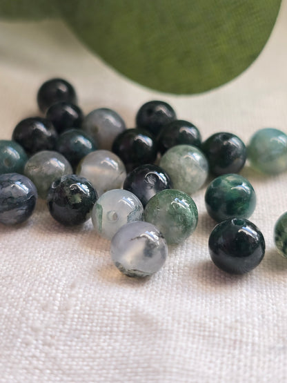 Moosachat Perlen 6 mm – A-Qualität | 20 Stück für Schmuck & DIY