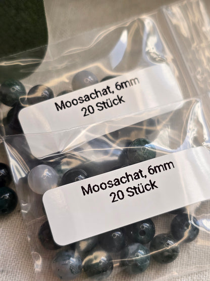 Moosachat Perlen 6 mm – A-Qualität | 20 Stück für Schmuck & DIY