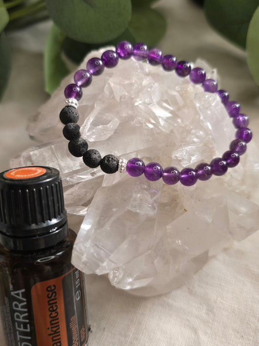 Aromaarmband Amethyst & Lava – 6 mm | Einzelstück, Silber