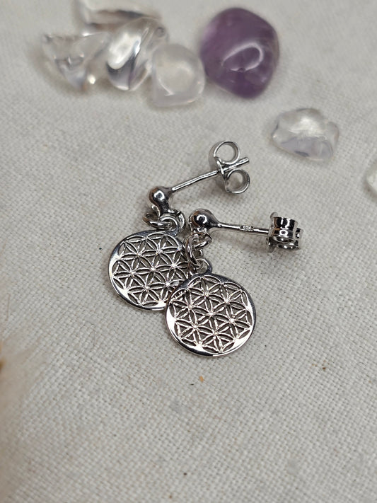 Ohrstecker Lebensblume aus 925er rhodiniertem Silber