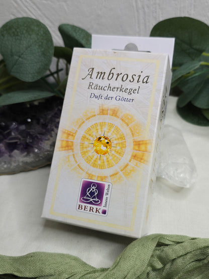 Berk Räucherkegel Ambrosia – 8 Kegel + Halter, süß-blumiger Duft für Harmonie & Inspiration