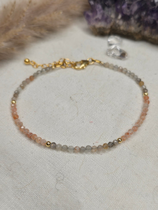 Sonnen- und Mondstein Armband (925er Silber vergoldet)